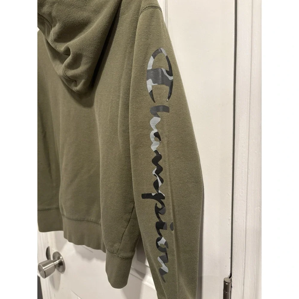 Champion Hoodie Boys Medium Green Sweatshirt Sweater Spell Out‎ Logo Youth Olive